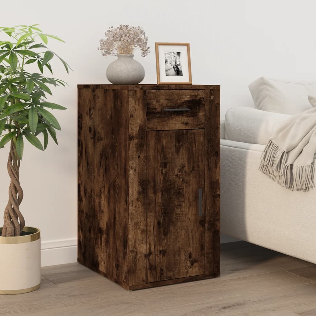 Bureau avec armoire en bois d'ingénierie en chêne fumé