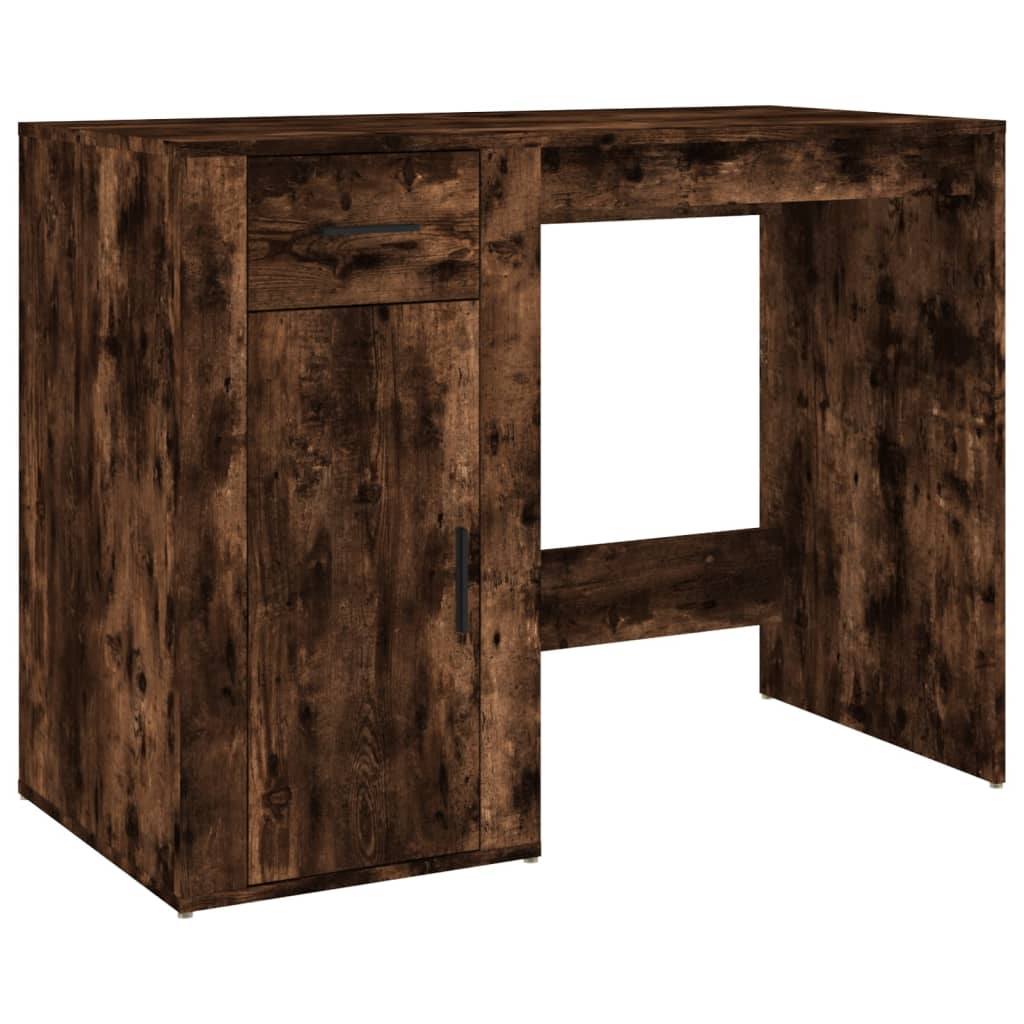Bureau avec armoire en bois d'ingénierie en chêne fumé