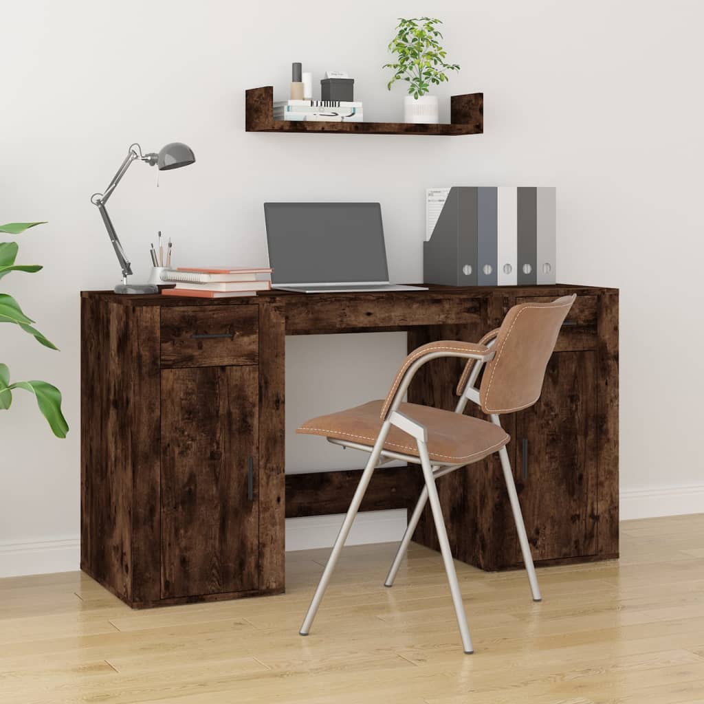 Bureau avec armoire en bois d'ingénierie en chêne fumé