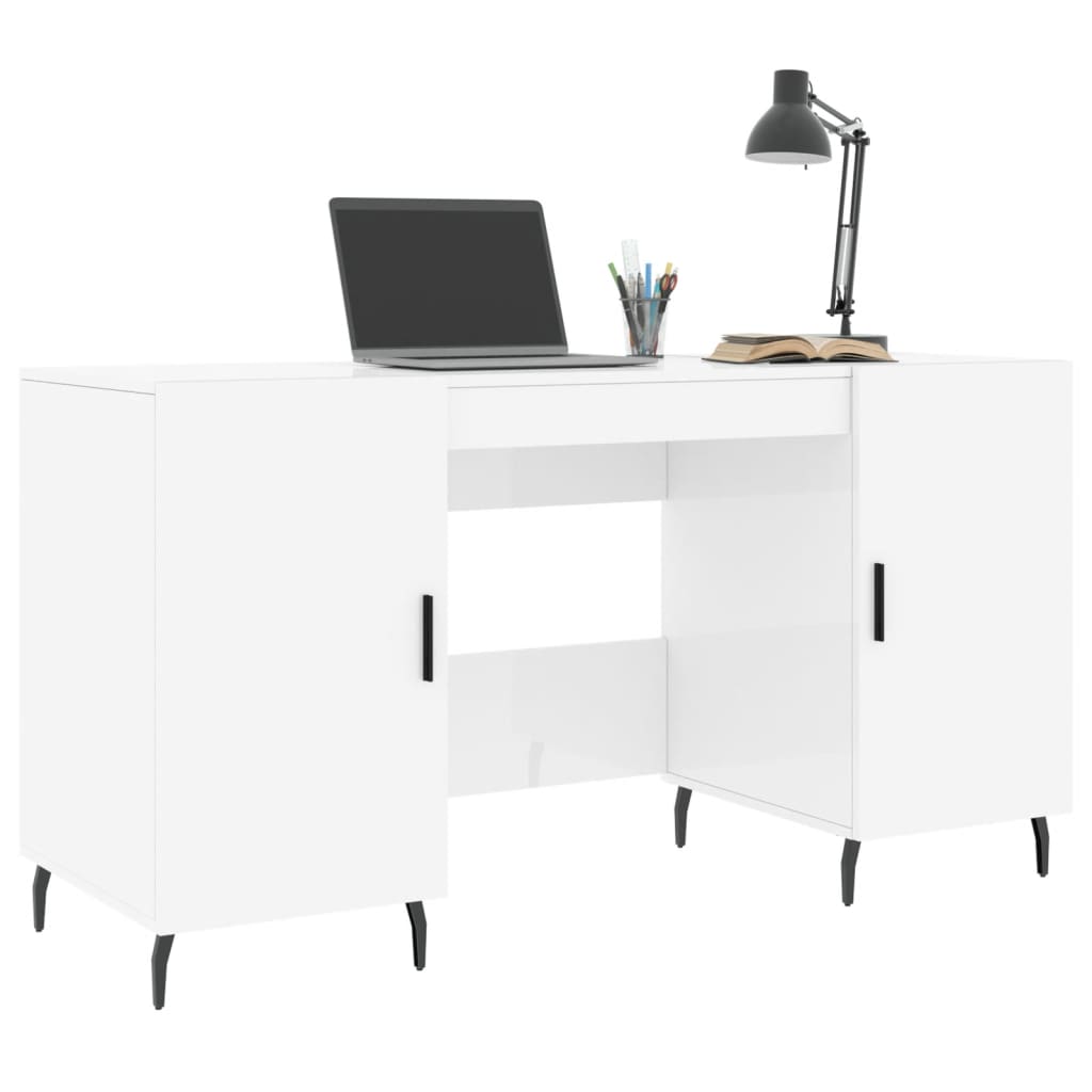 Desk High Gloss White 140x50x75 cm Engineered Wood