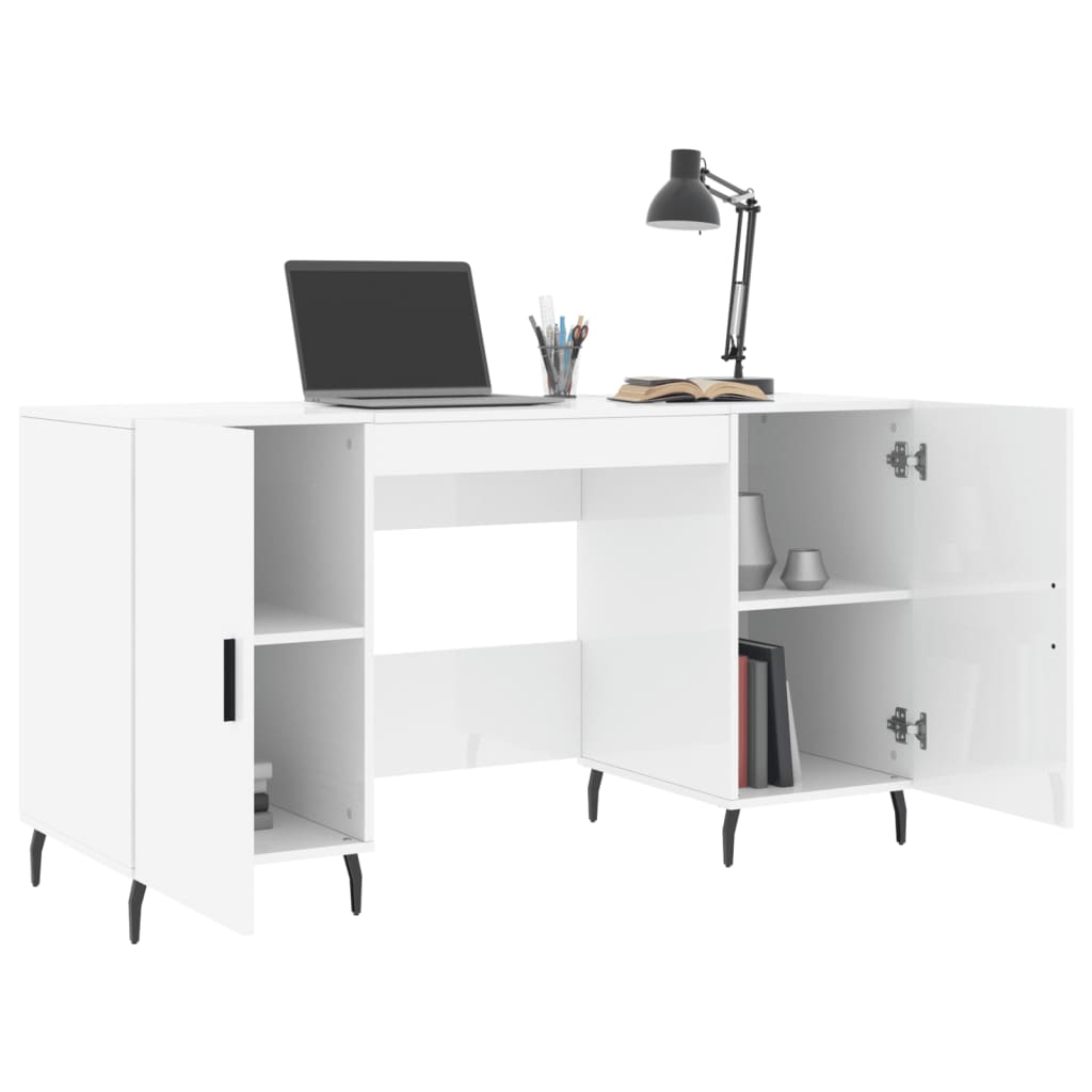 Desk High Gloss White 140x50x75 cm Engineered Wood