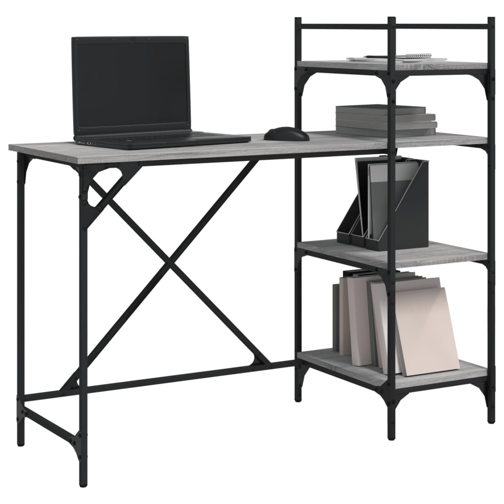 Bureau d'ordinateur avec étagères Gris Sonoma 120x47x109 cm