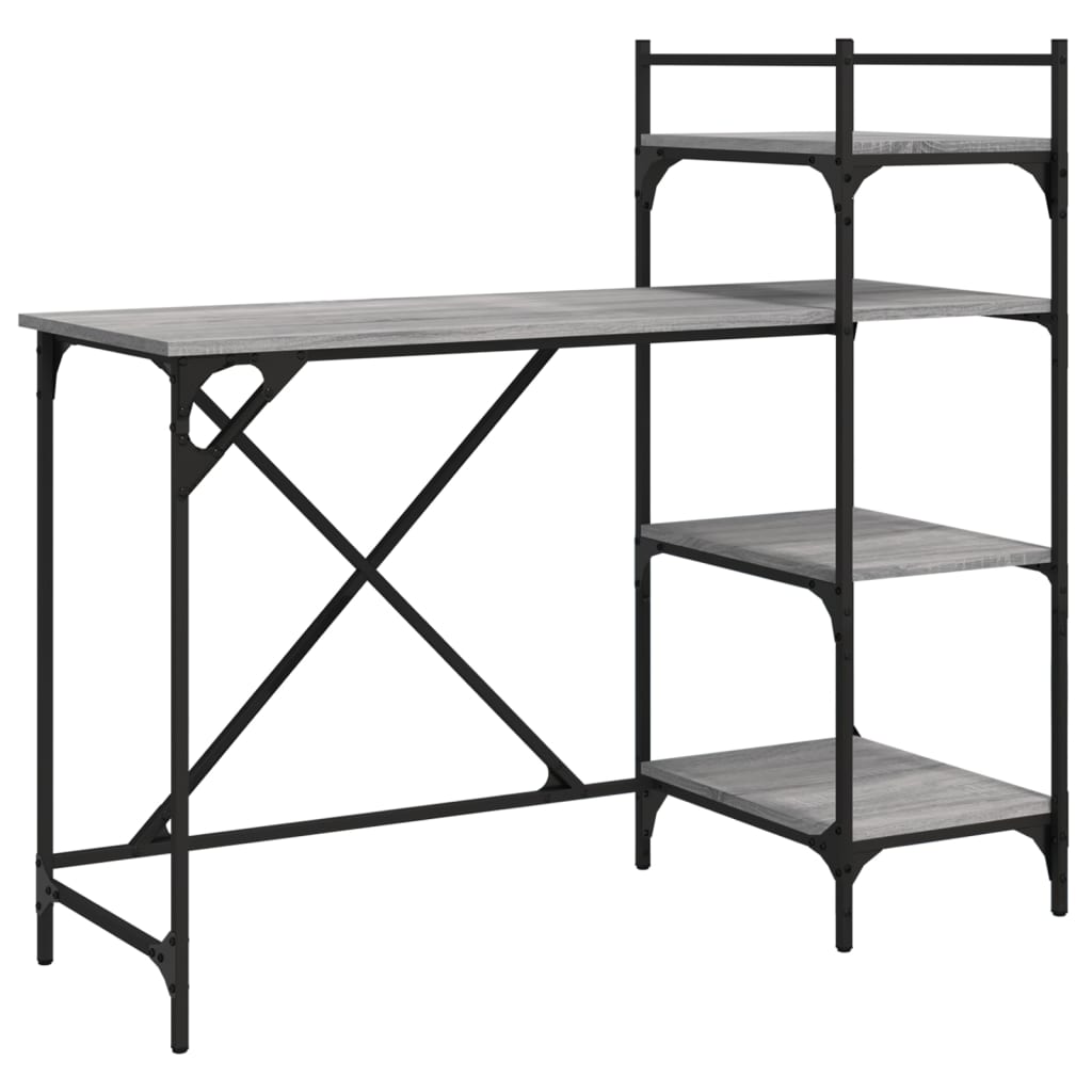 Bureau d'ordinateur avec étagères Gris Sonoma 120x47x109 cm
