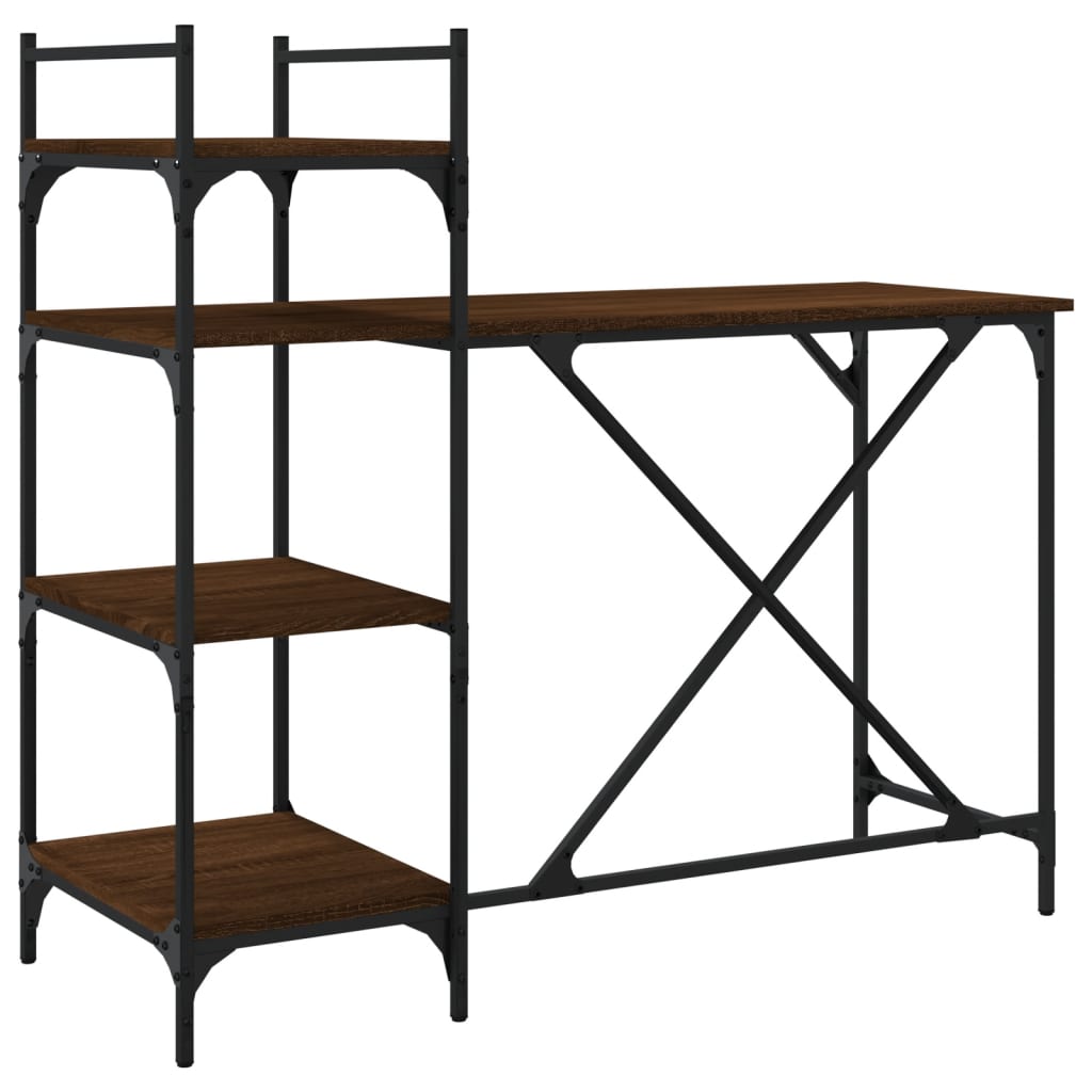 Bureau d'ordinateur avec étagères en chêne marron 120x47x109 cm