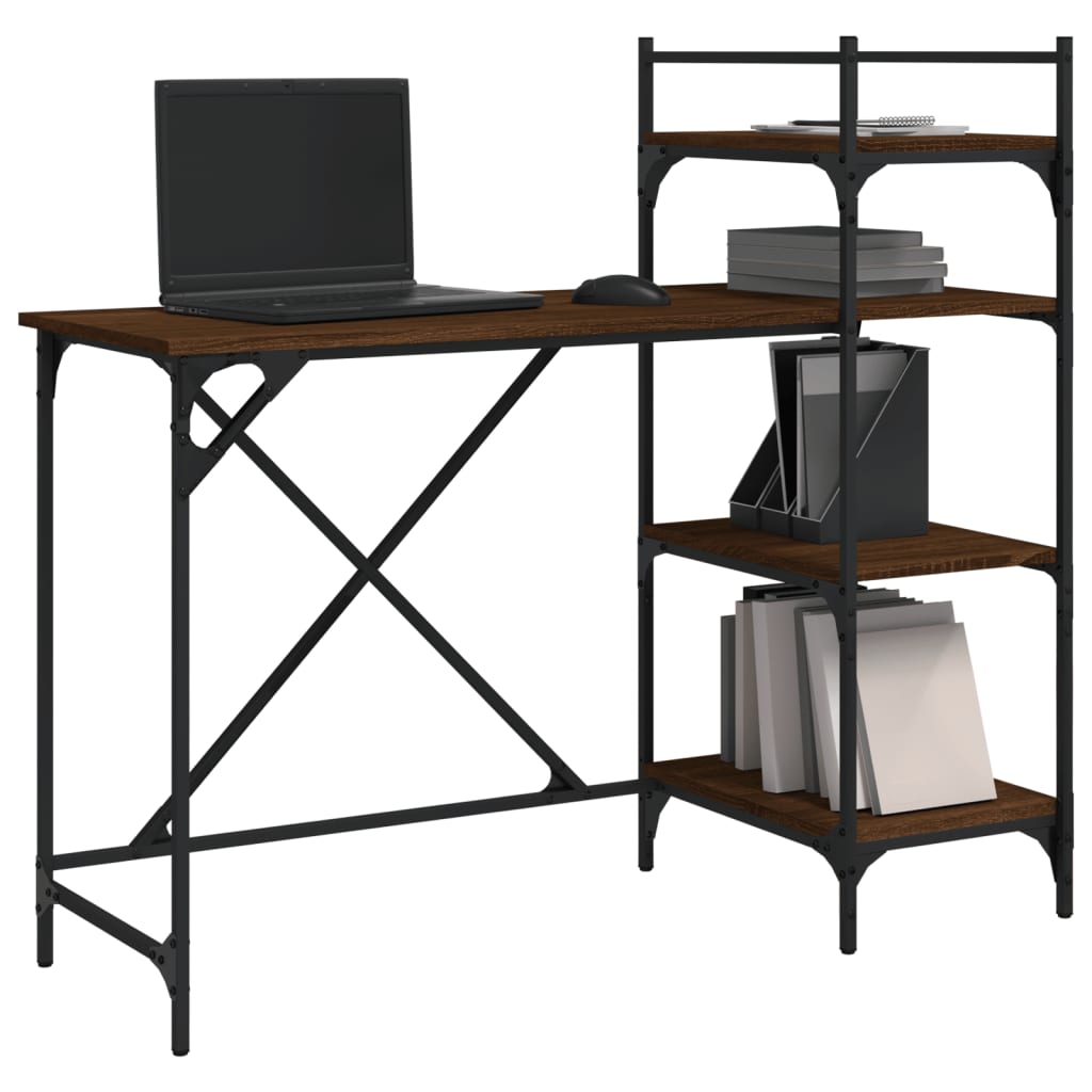 Bureau d'ordinateur avec étagères en chêne marron 120x47x109 cm