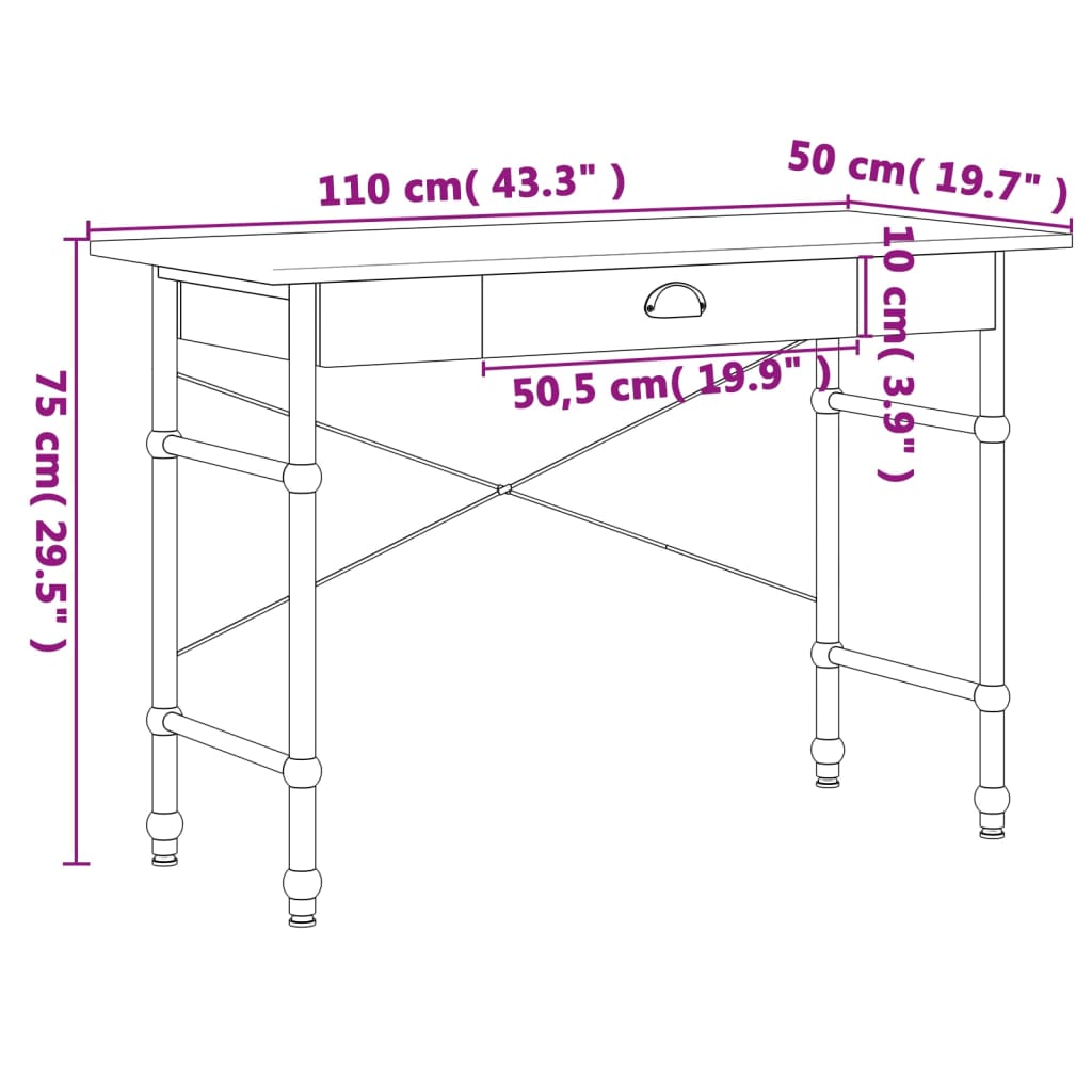 Computer Desk with Drawer Oak Colour 110x50x75 cm