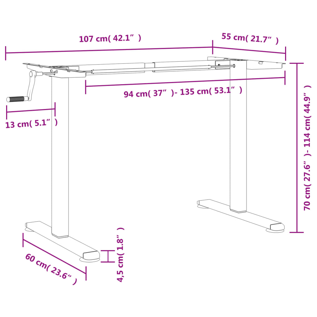 Cadre de bureau debout noir (94-135)x60x(70-114) cm en acier