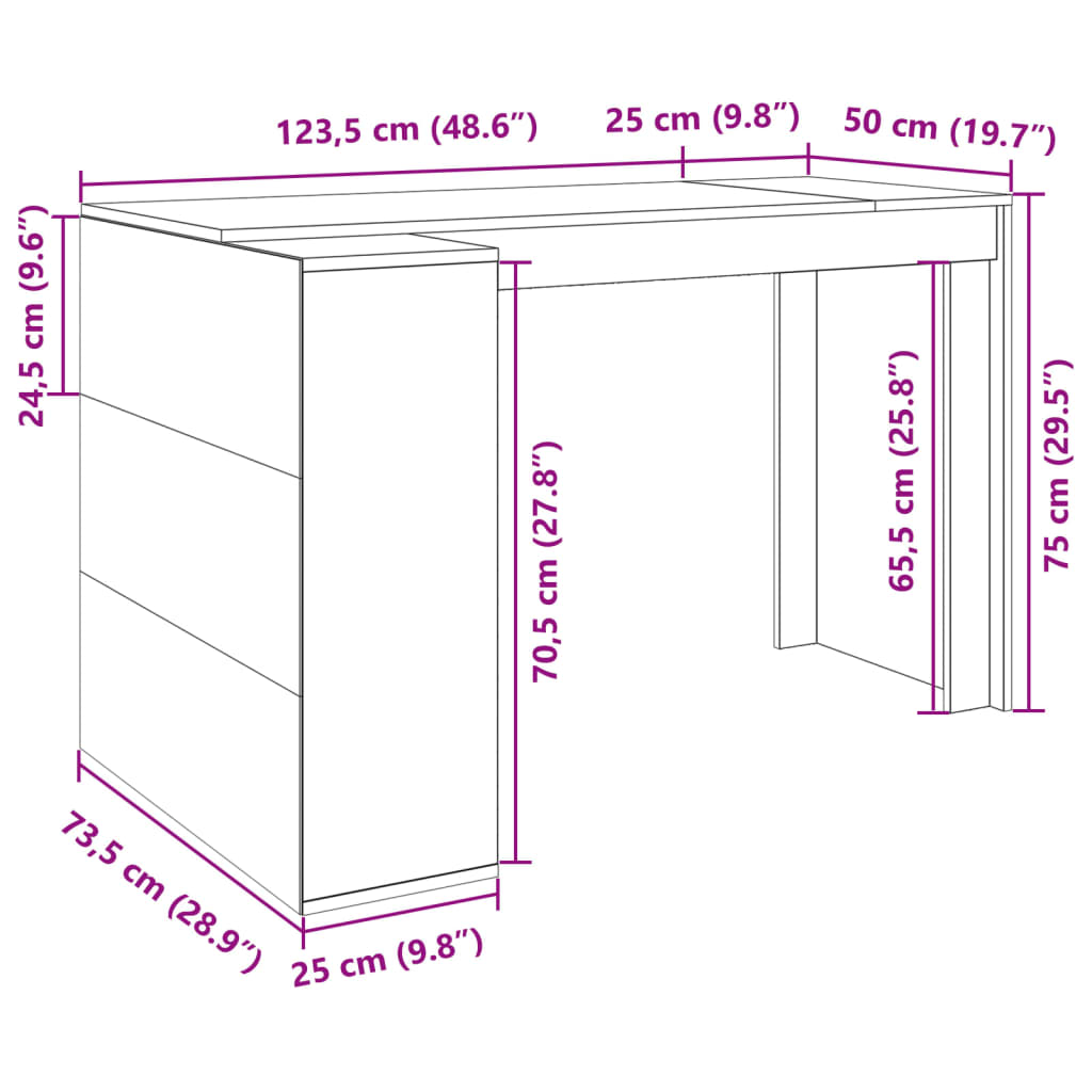 Office Desk Black 123.5x73.5x75 cm Engineered Wood