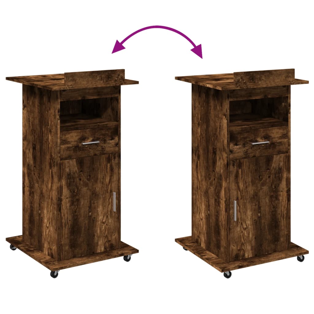 Lectern with Wheels & Drawer Smoked Oak 55x55x107 cm Engineered Wood