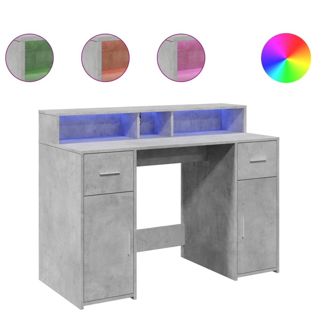 Bureau avec lumières LED Gris béton 120x55x91 cm Bois composite