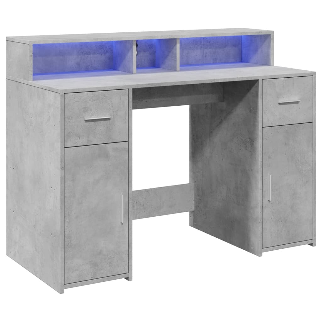 Bureau avec lumières LED Gris béton 120x55x91 cm Bois composite