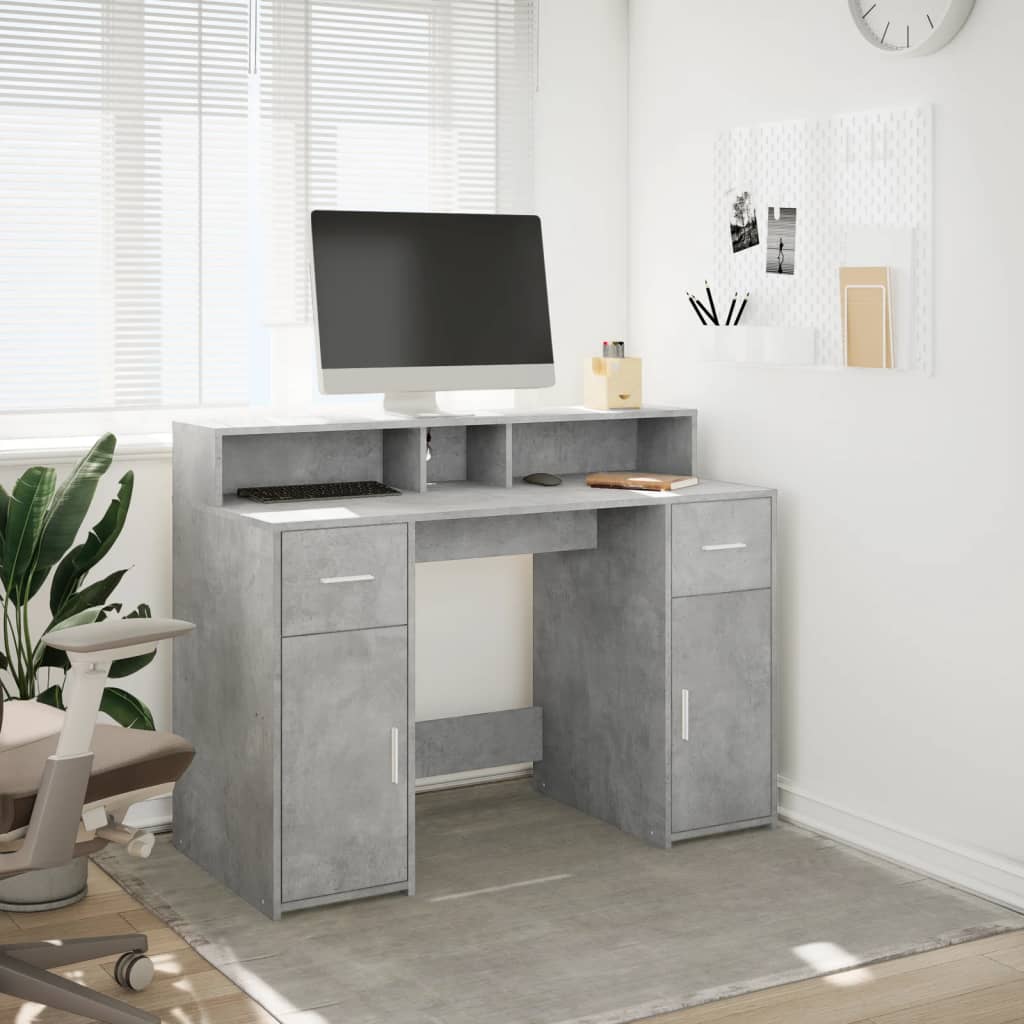 Bureau avec lumières LED Gris béton 120x55x91 cm Bois composite