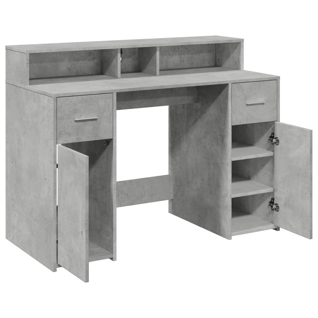 Bureau avec lumières LED Gris béton 120x55x91 cm Bois composite