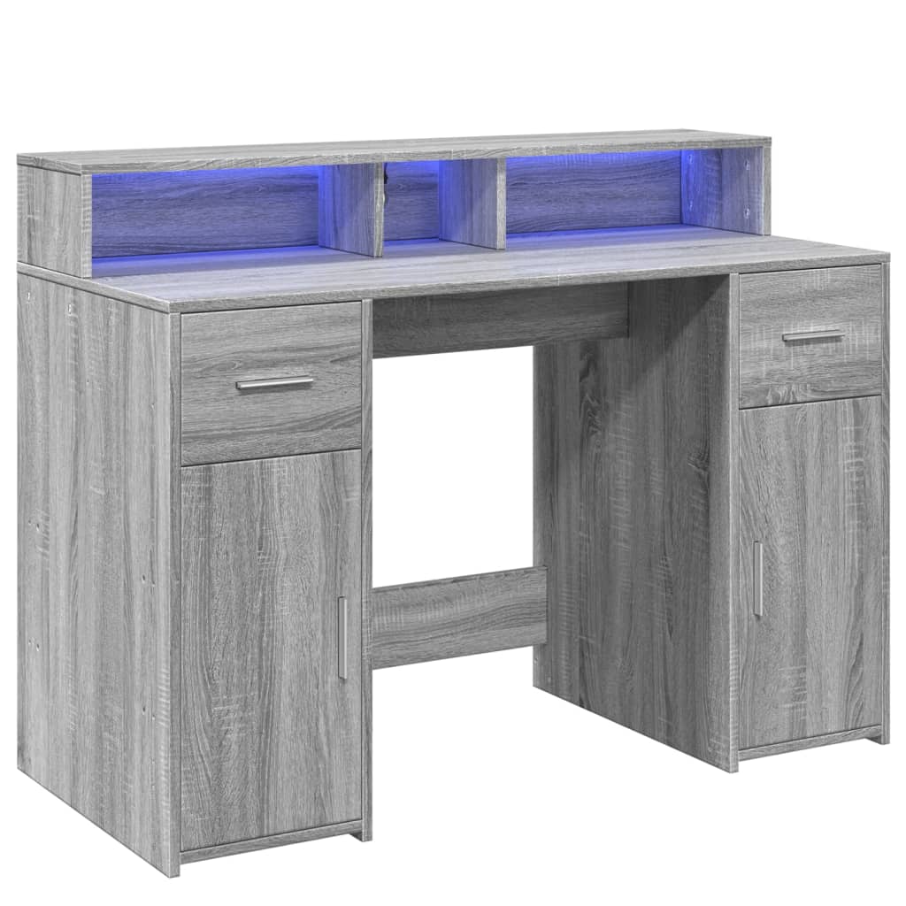 Bureau avec lumières LED Gris Sonoma 120x55x91 cm Bois composite
