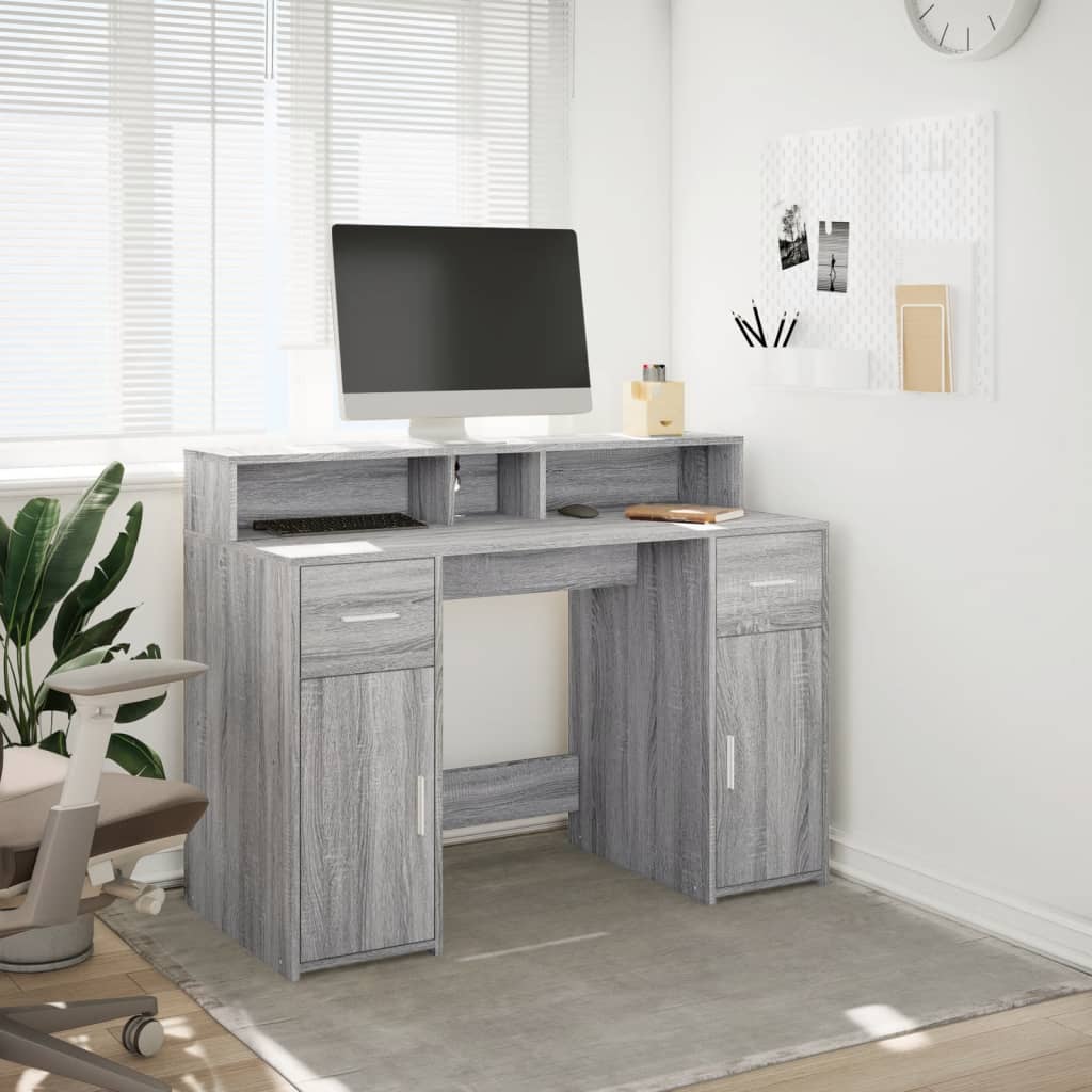 Bureau avec lumières LED Gris Sonoma 120x55x91 cm Bois composite