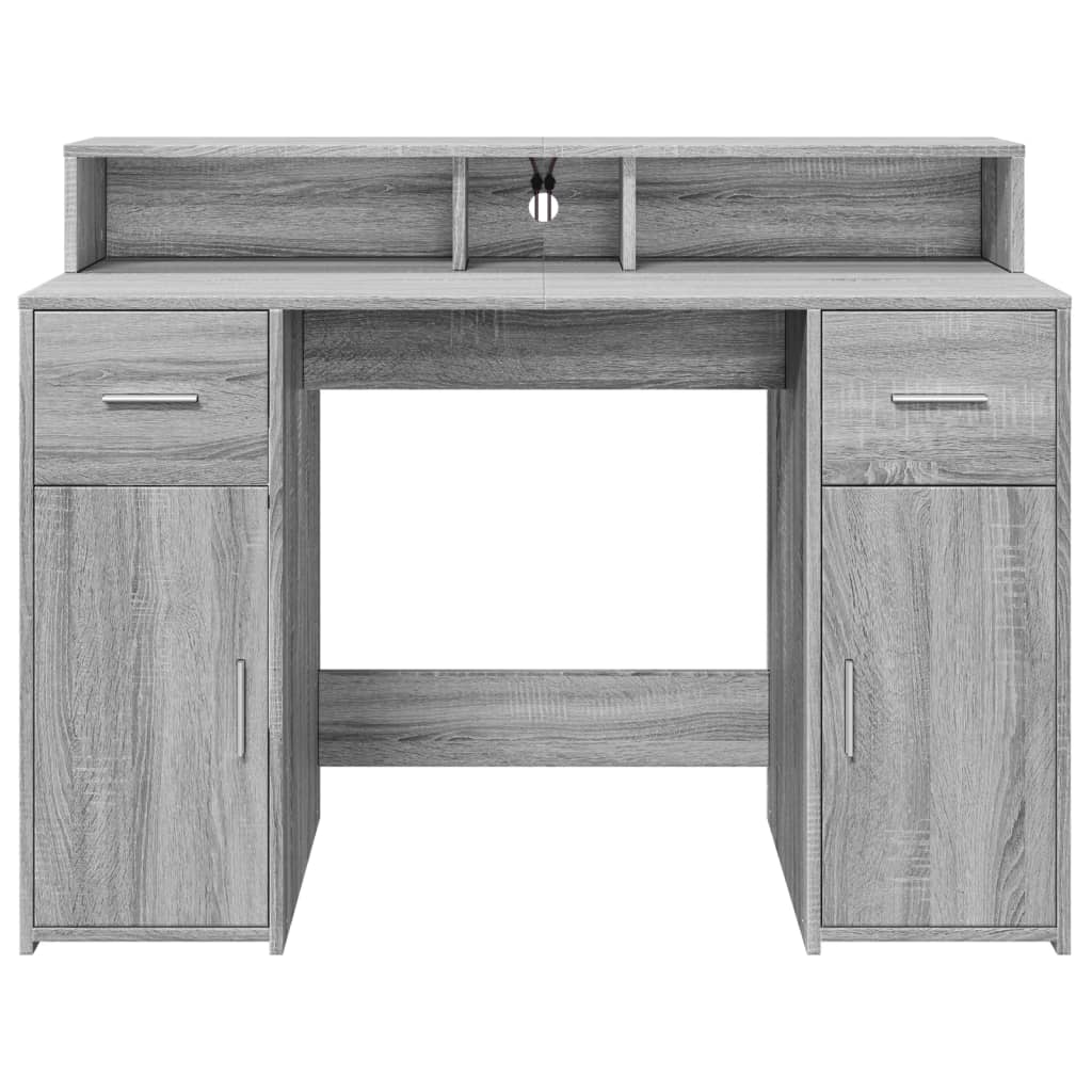 Bureau avec lumières LED Gris Sonoma 120x55x91 cm Bois composite