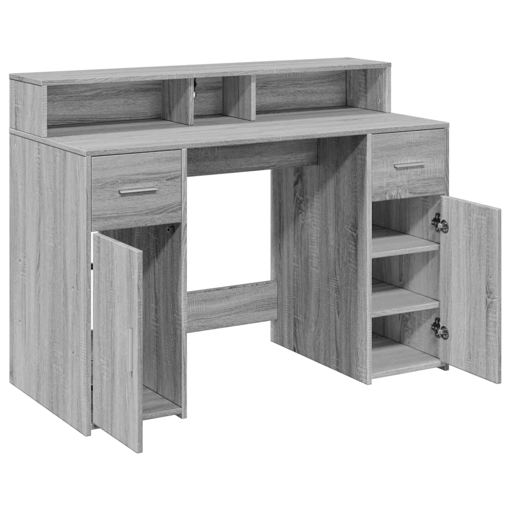 Bureau avec lumières LED Gris Sonoma 120x55x91 cm Bois composite
