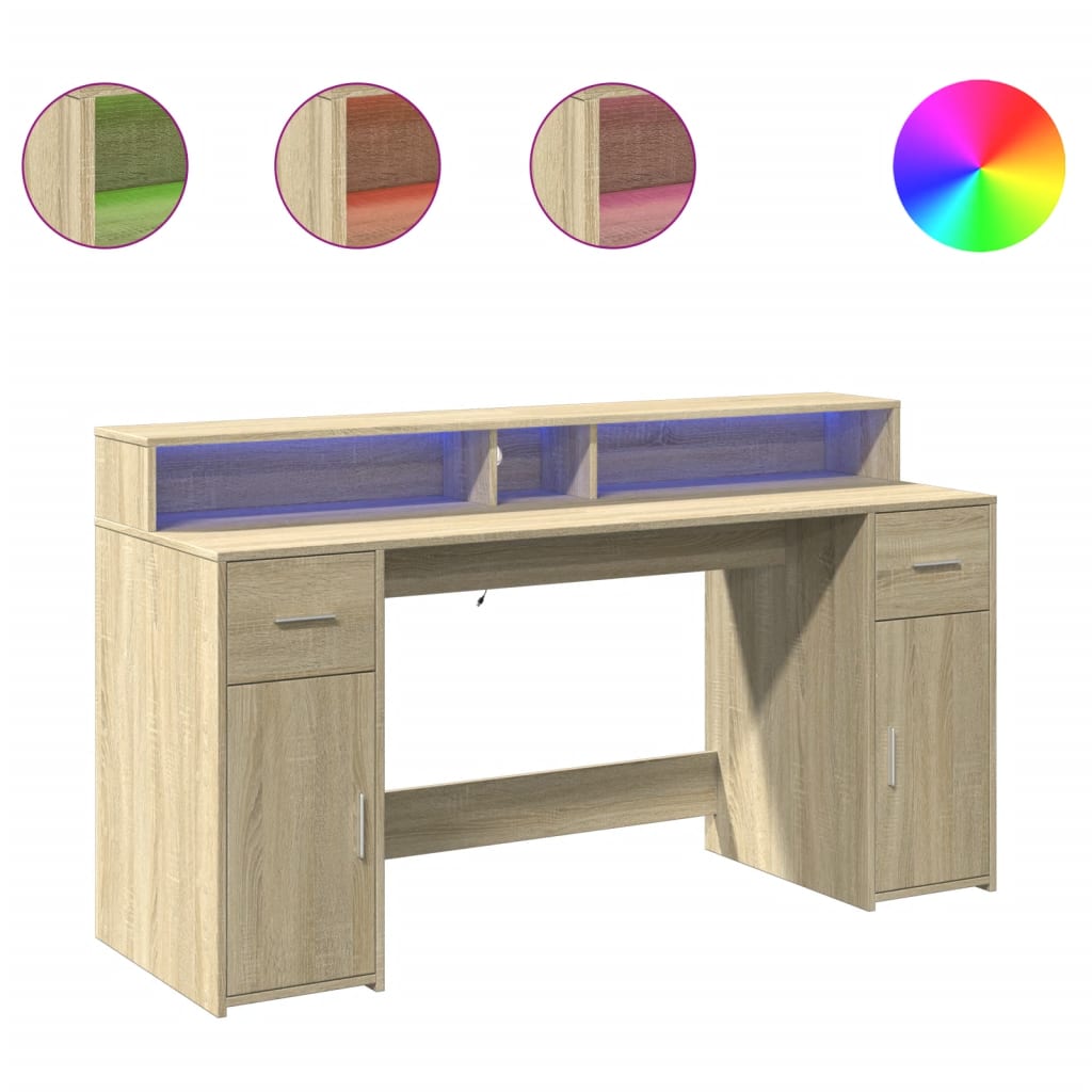 Escritorio con luces LED Roble Sonoma 160x55x91 cm Madera de ingeniería