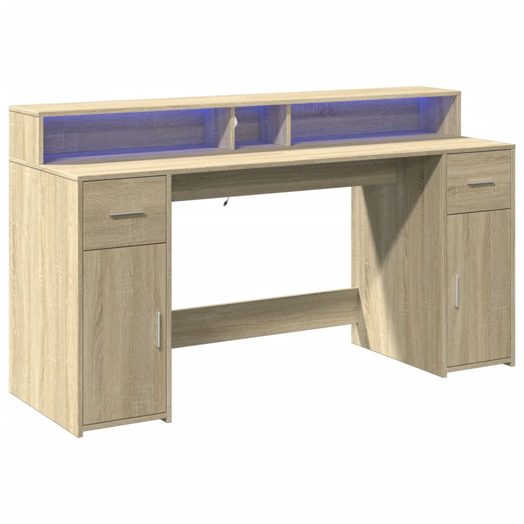 Escritorio con luces LED Roble Sonoma 160x55x91 cm Madera de ingeniería