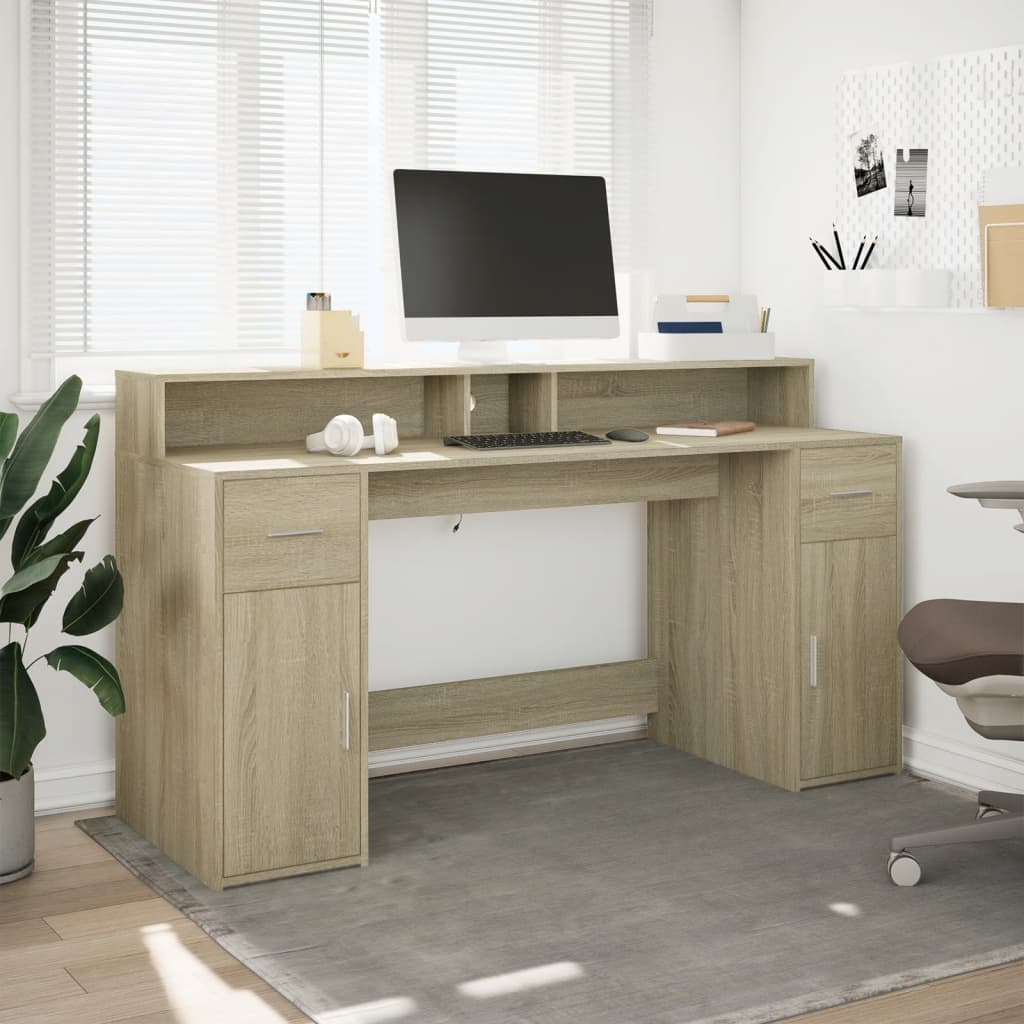 Escritorio con luces LED Roble Sonoma 160x55x91 cm Madera de ingeniería