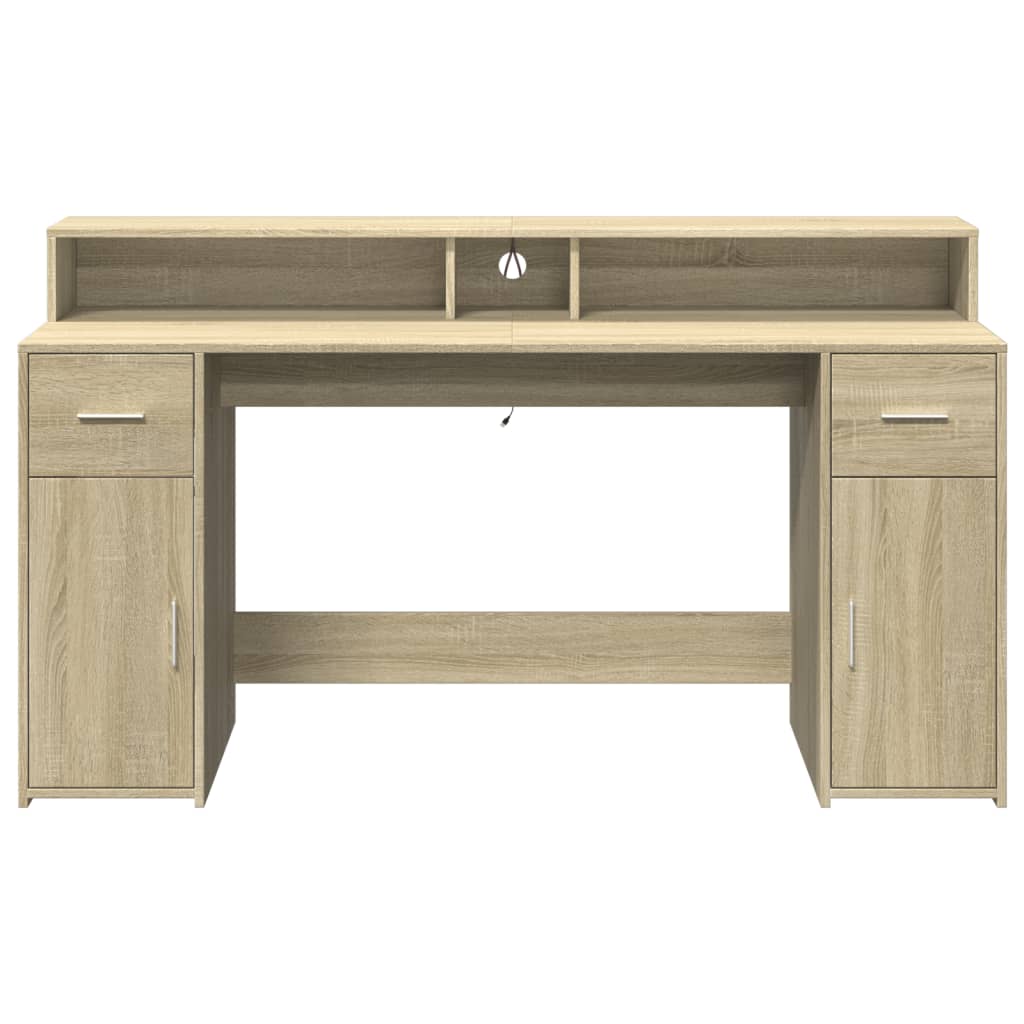 Escritorio con luces LED Roble Sonoma 160x55x91 cm Madera de ingeniería