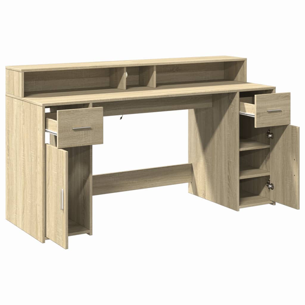Escritorio con luces LED Roble Sonoma 160x55x91 cm Madera de ingeniería