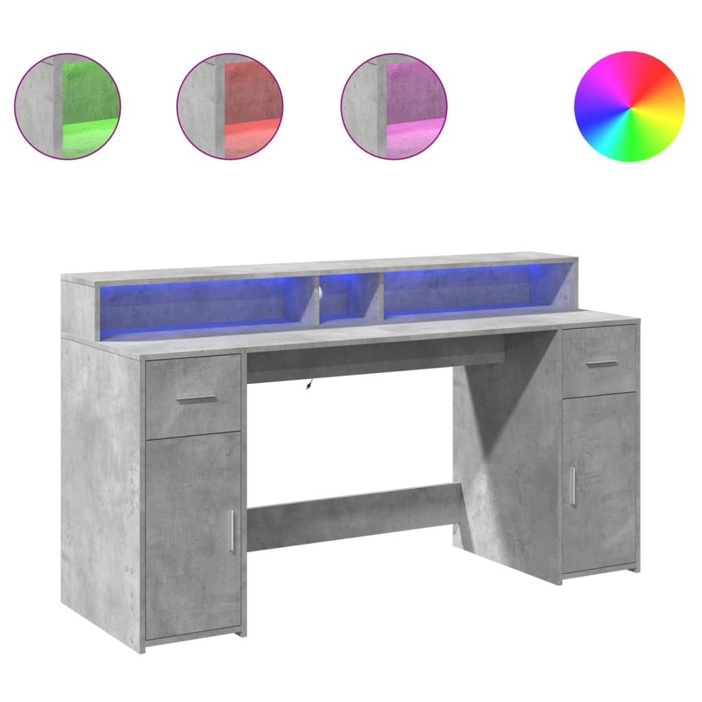 Bureau avec lumières LED Gris béton 160x55x91 cm Bois composite