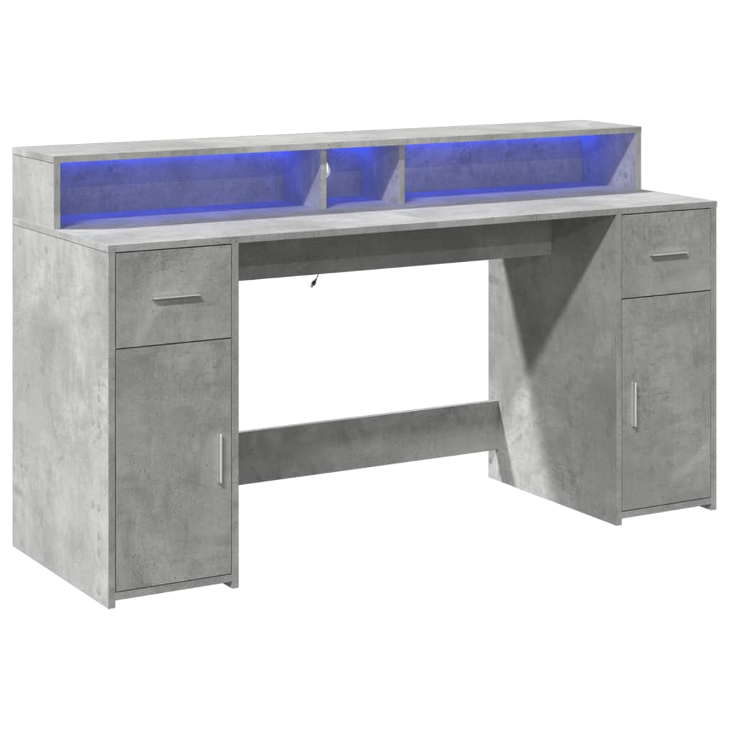 Bureau avec lumières LED Gris béton 160x55x91 cm Bois composite