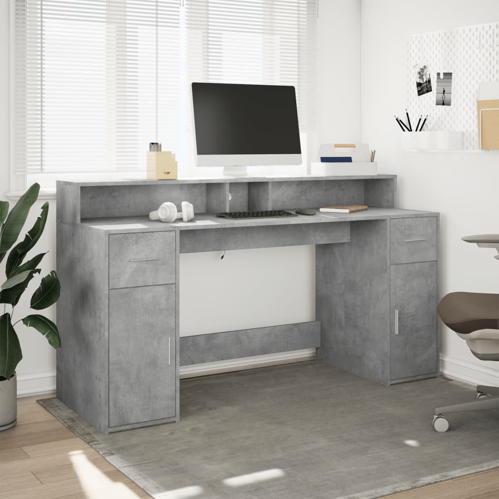 Bureau avec lumières LED Gris béton 160x55x91 cm Bois composite