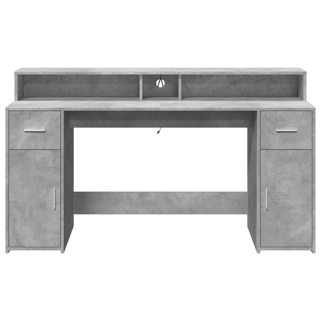 Bureau avec lumières LED Gris béton 160x55x91 cm Bois composite