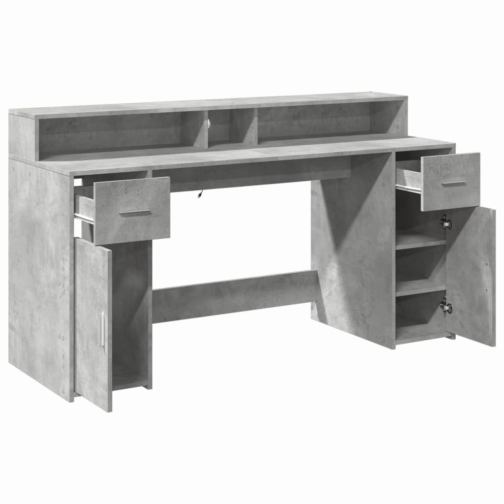 Bureau avec lumières LED Gris béton 160x55x91 cm Bois composite