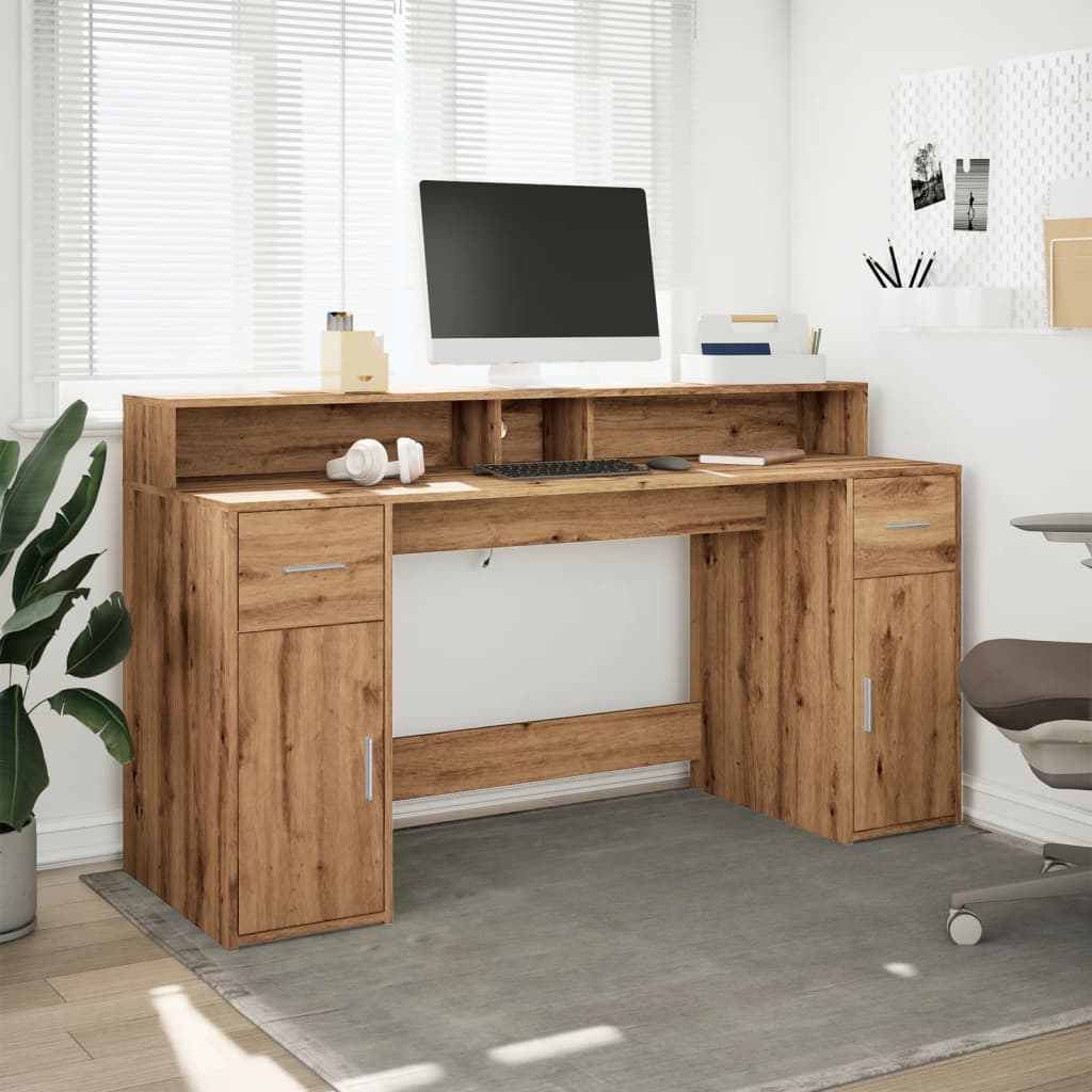Bureau avec lumières LED Chêne Artisian 160x55x91 cm Bois d'ingénierie