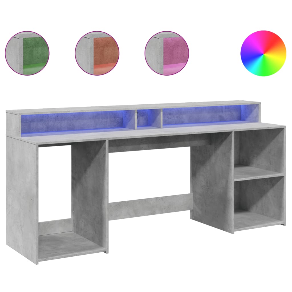Bureau avec lumières LED Gris béton 200x55x91 cm Bois composite