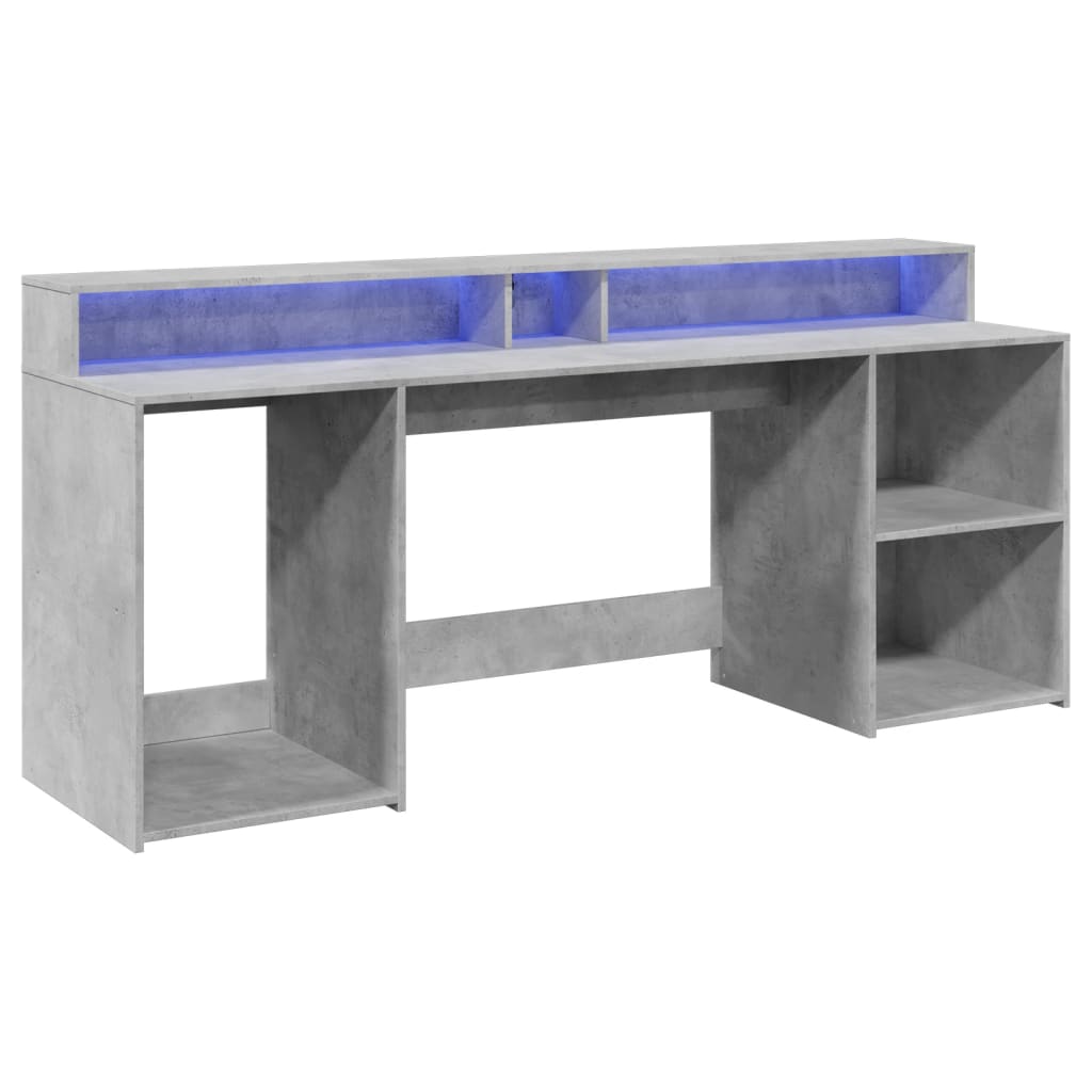 Bureau avec lumières LED Gris béton 200x55x91 cm Bois composite