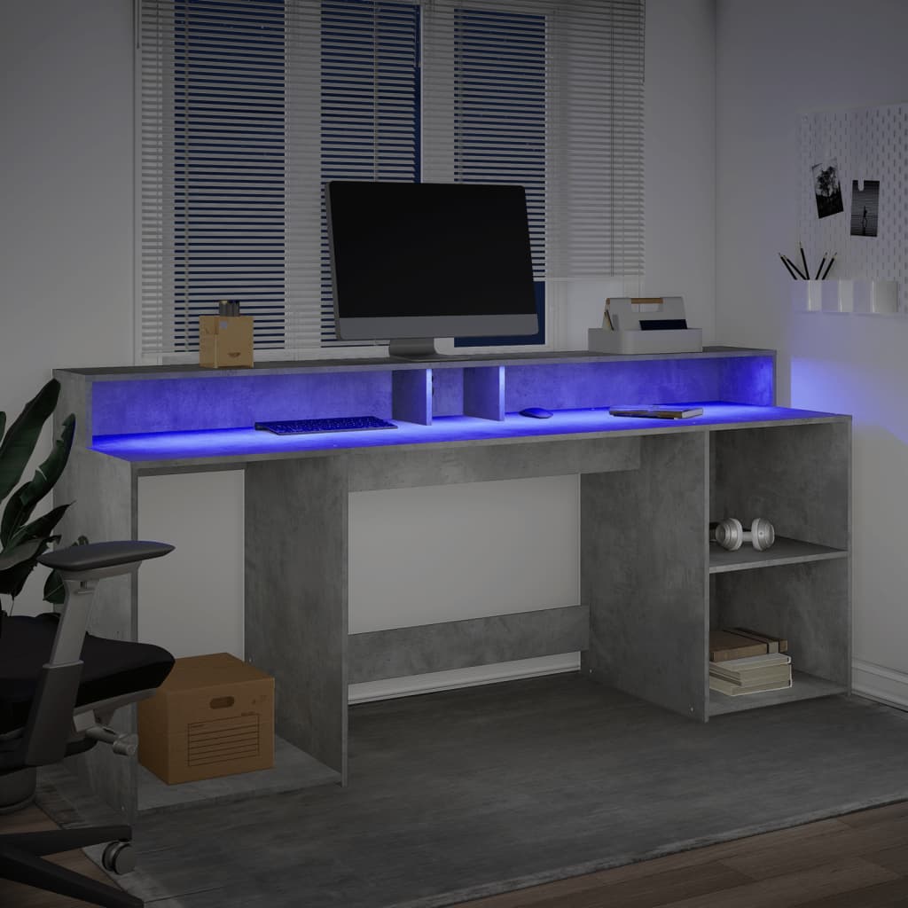 Bureau avec lumières LED Gris béton 200x55x91 cm Bois composite