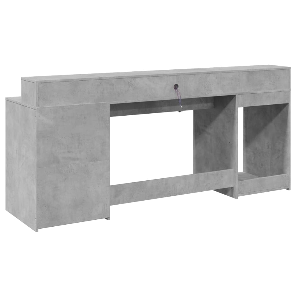 Bureau avec lumières LED Gris béton 200x55x91 cm Bois composite
