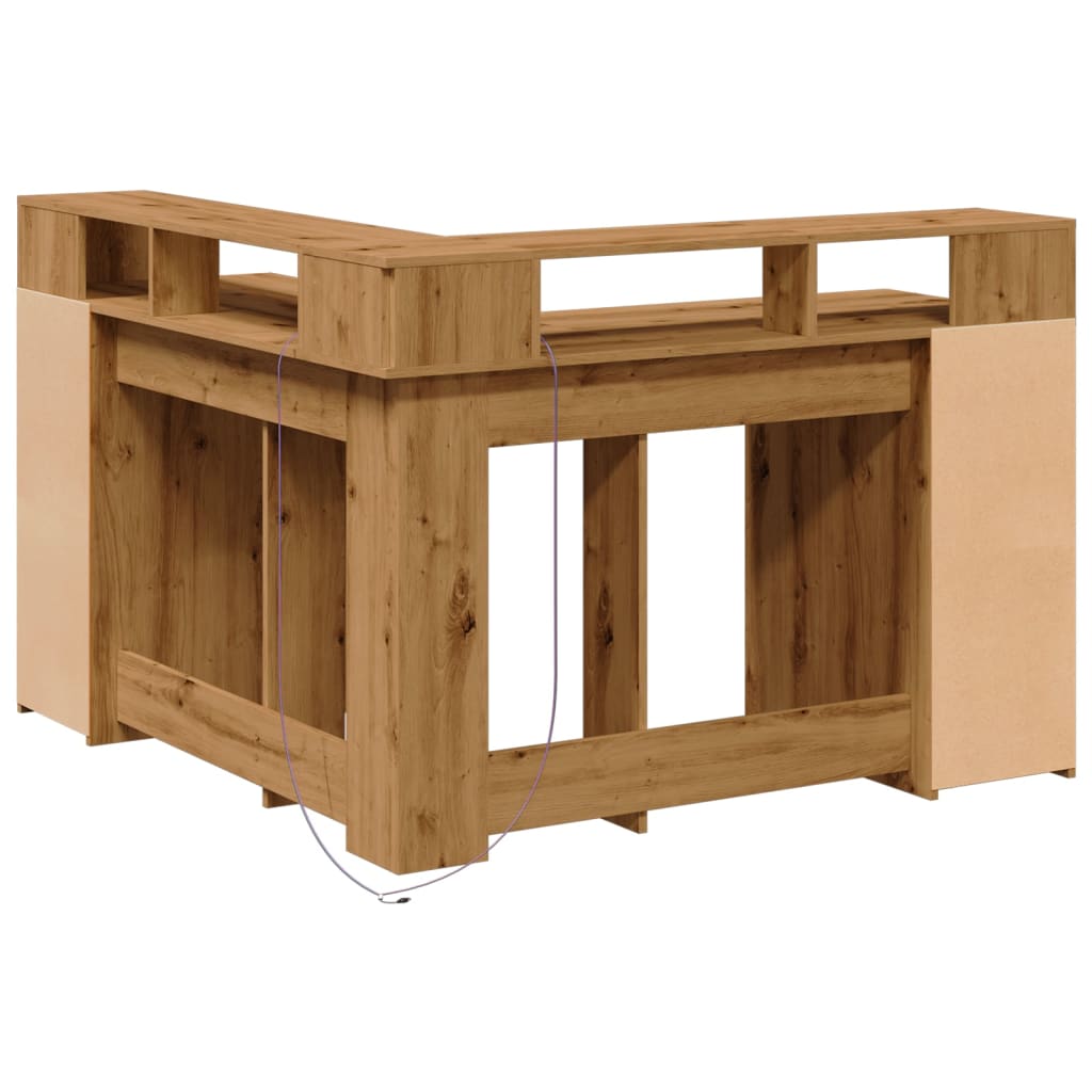 Desk with LED Lights Artisian Oak 130x130x91 cm Engineered Wood