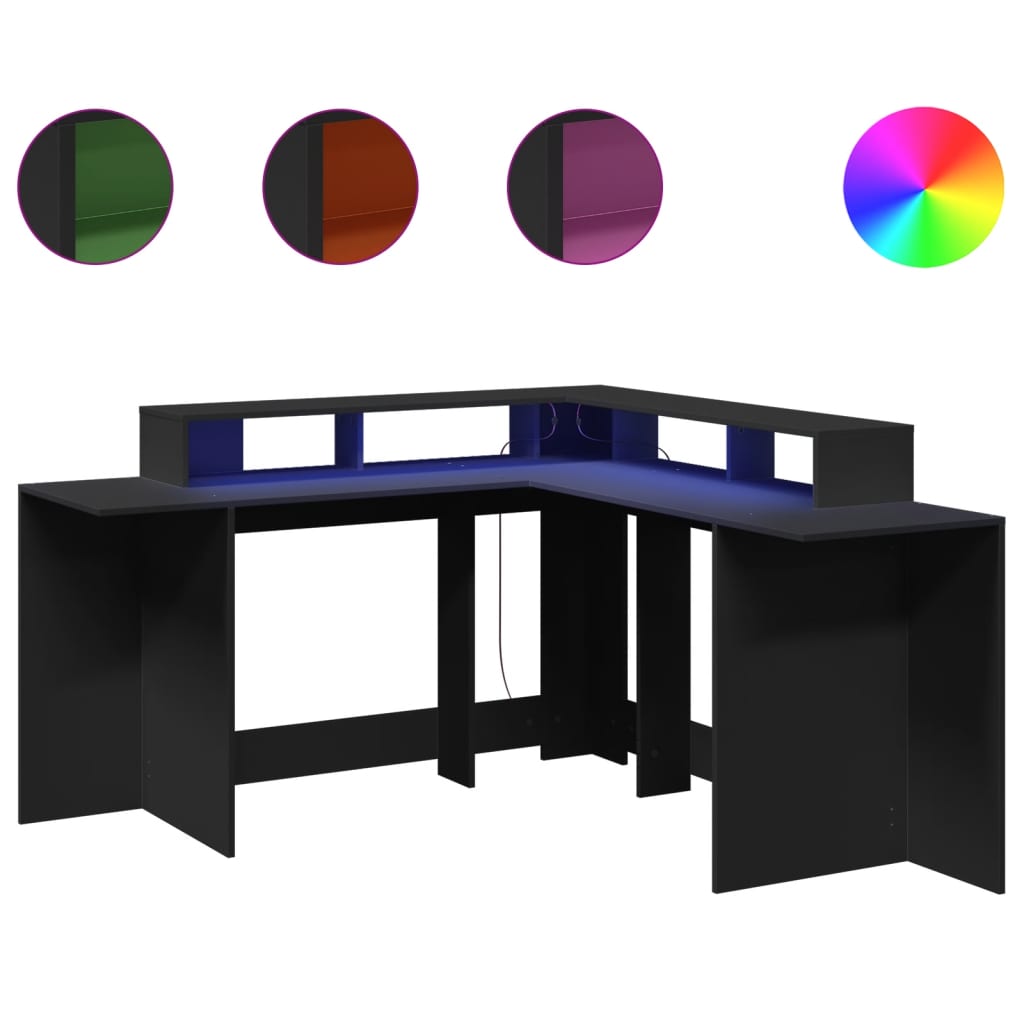 Bureau avec lumières LED Noir 152x152x91 cm Bois composite