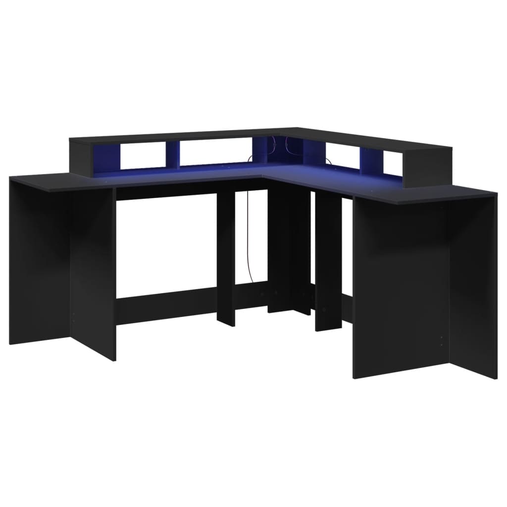 Bureau avec lumières LED Noir 152x152x91 cm Bois composite