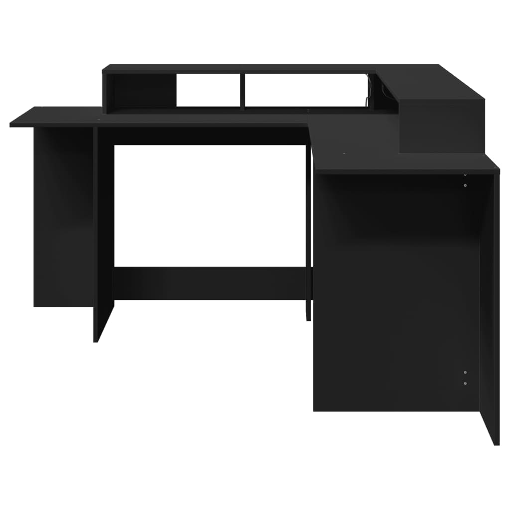 Bureau avec lumières LED Noir 152x152x91 cm Bois composite