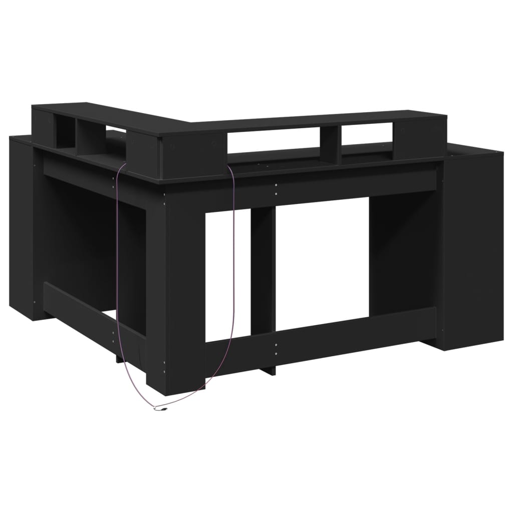 Bureau avec lumières LED Noir 152x152x91 cm Bois composite