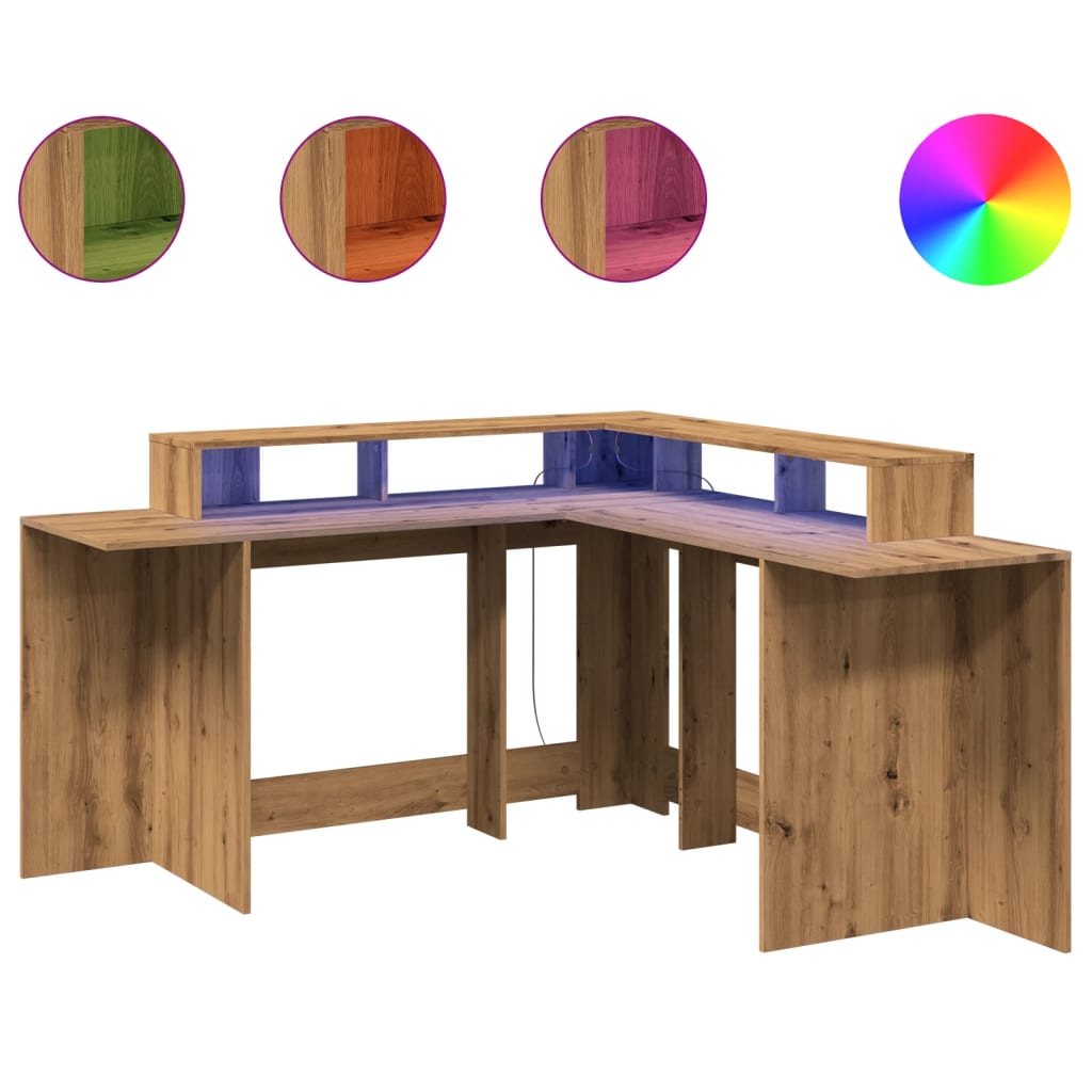 Bureau avec lumières LED Chêne Artisian 152x152x91 cm Bois d'ingénierie
