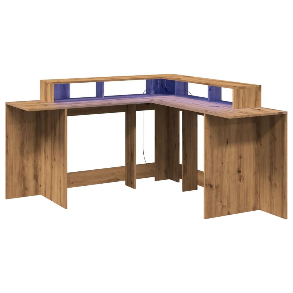 Bureau avec lumières LED Chêne Artisian 152x152x91 cm Bois d'ingénierie