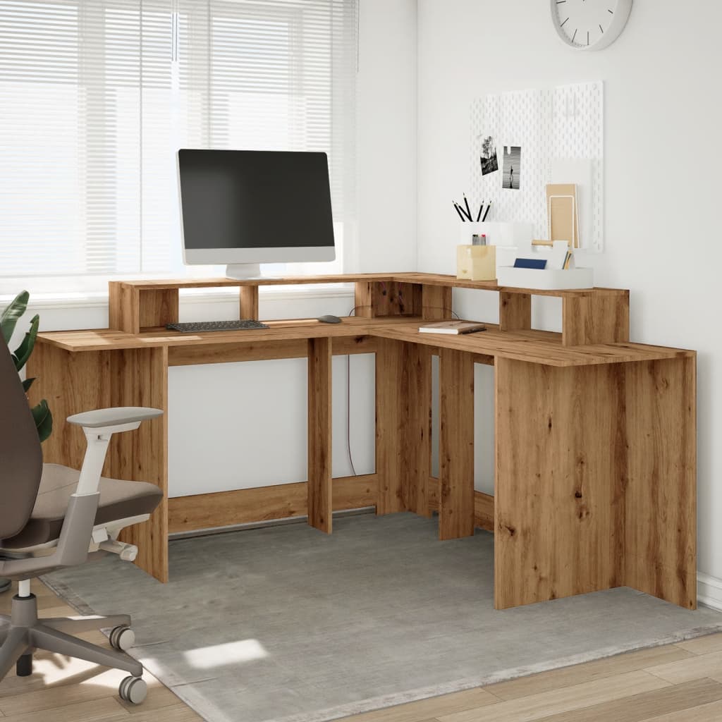 Bureau avec lumières LED Chêne Artisian 152x152x91 cm Bois d'ingénierie