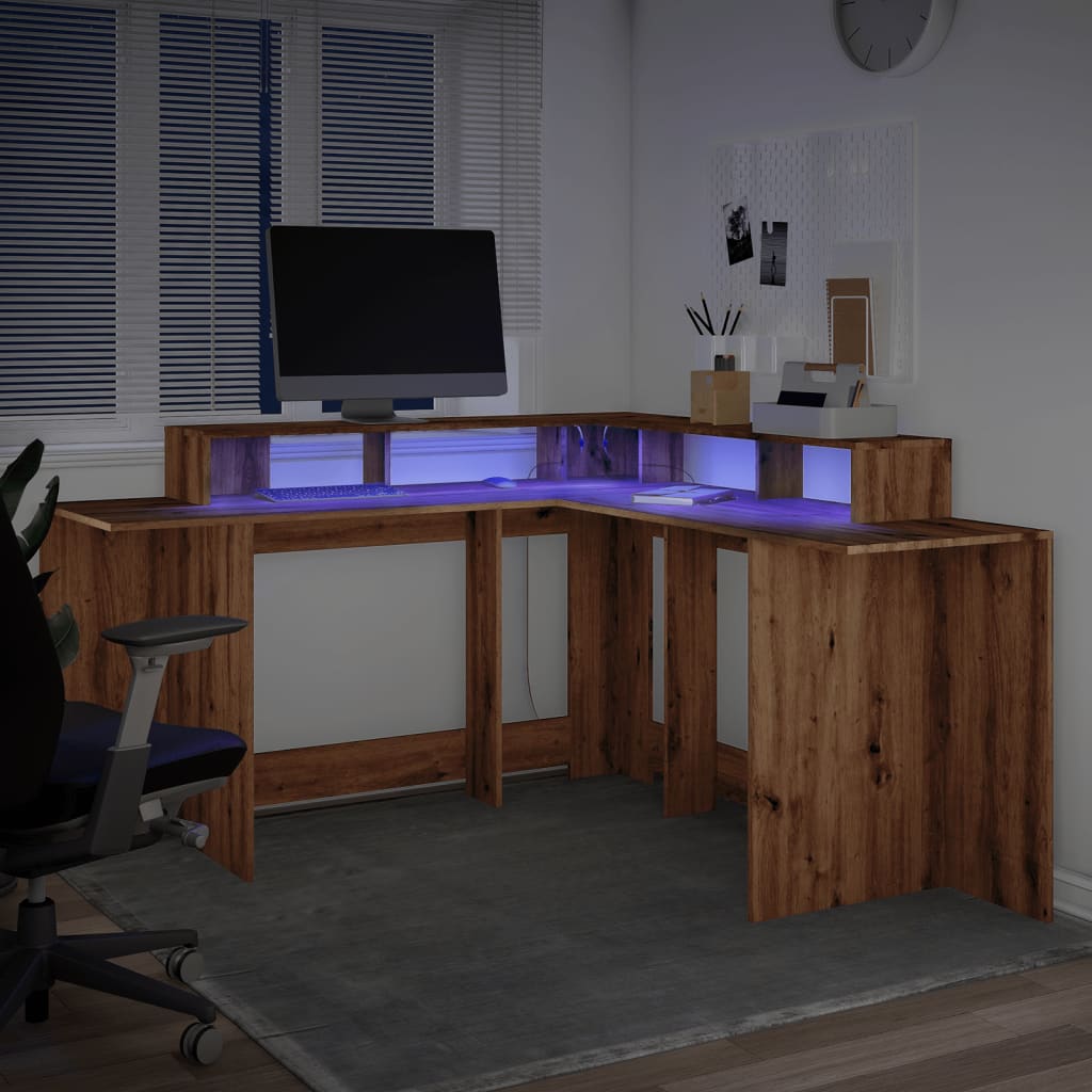 Bureau avec lumières LED Chêne Artisian 152x152x91 cm Bois d'ingénierie
