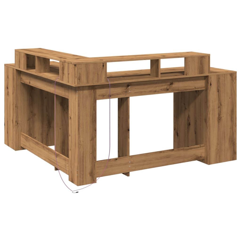 Bureau avec lumières LED Chêne Artisian 152x152x91 cm Bois d'ingénierie