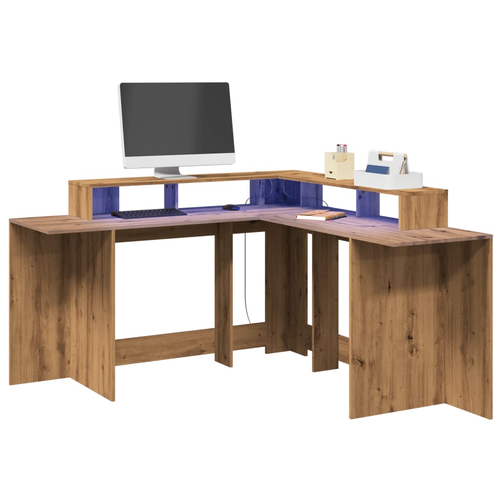 Bureau avec lumières LED Chêne Artisian 152x152x91 cm Bois d'ingénierie