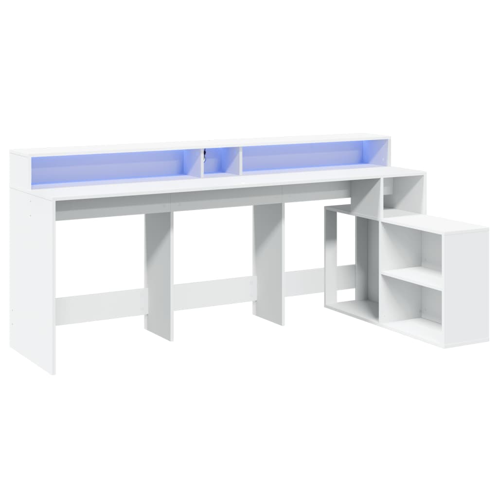Escritorio con luces LED Blanco 200x104x91 cm Madera Ingeniosa