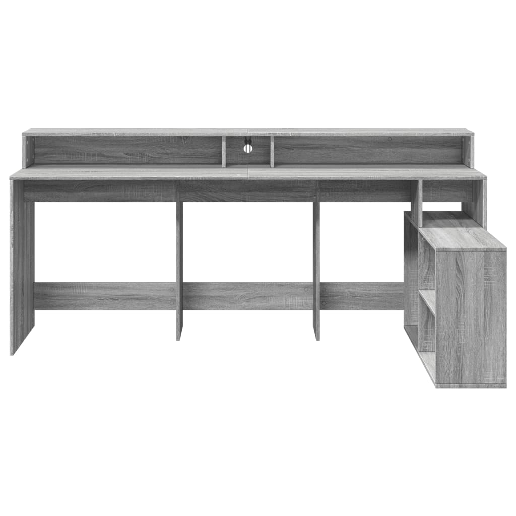Bureau avec lumières LED Gris Sonoma 200x104x91 cm Bois composite