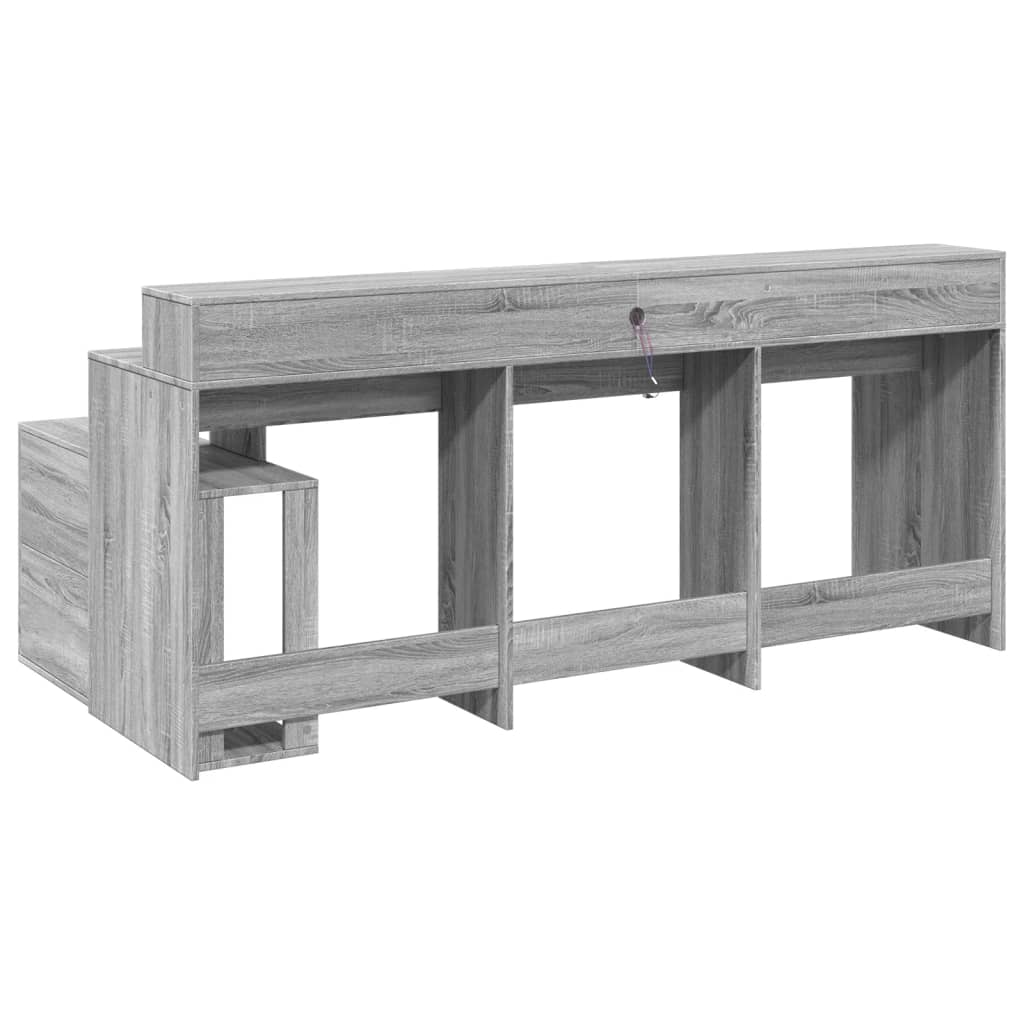 Bureau avec lumières LED Gris Sonoma 200x104x91 cm Bois composite